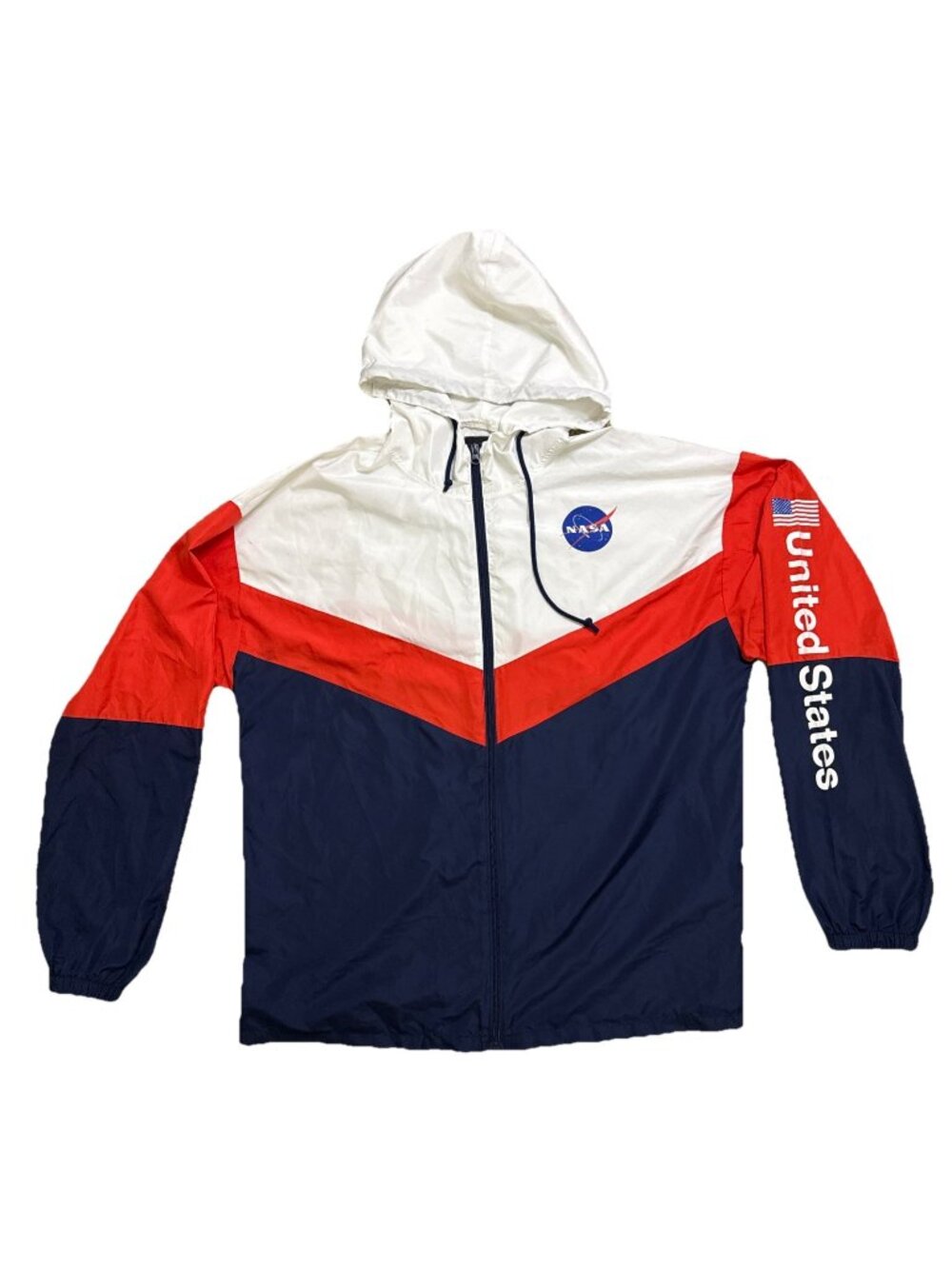 NASA Neon Riot Pullover Pocket Windbreaker Jacket Men's Red Blue White Sz L